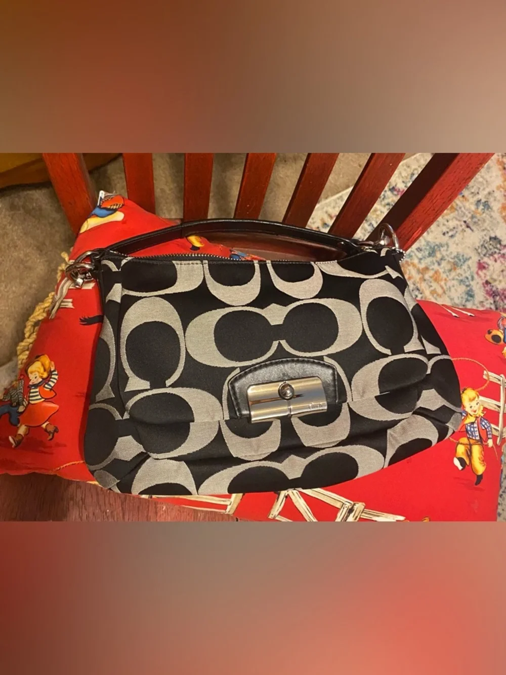 Vintage Coach Kristin Signature East West Bag Black Grey Y2K Indie Sleaze Retro - Picture 12 of 16
